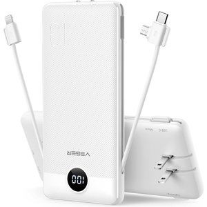 Power Bank for iPhone Built in Cables Fast Charging USB C Slim 10000